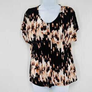 DEREK LAM FOR DESIGN NATION Brown Cream Print Short Sleeve Top M
